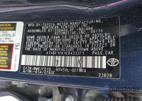 2014 Toyota Camry Le из США, поврежденный, VIN 4T4BF1FK1ER423371